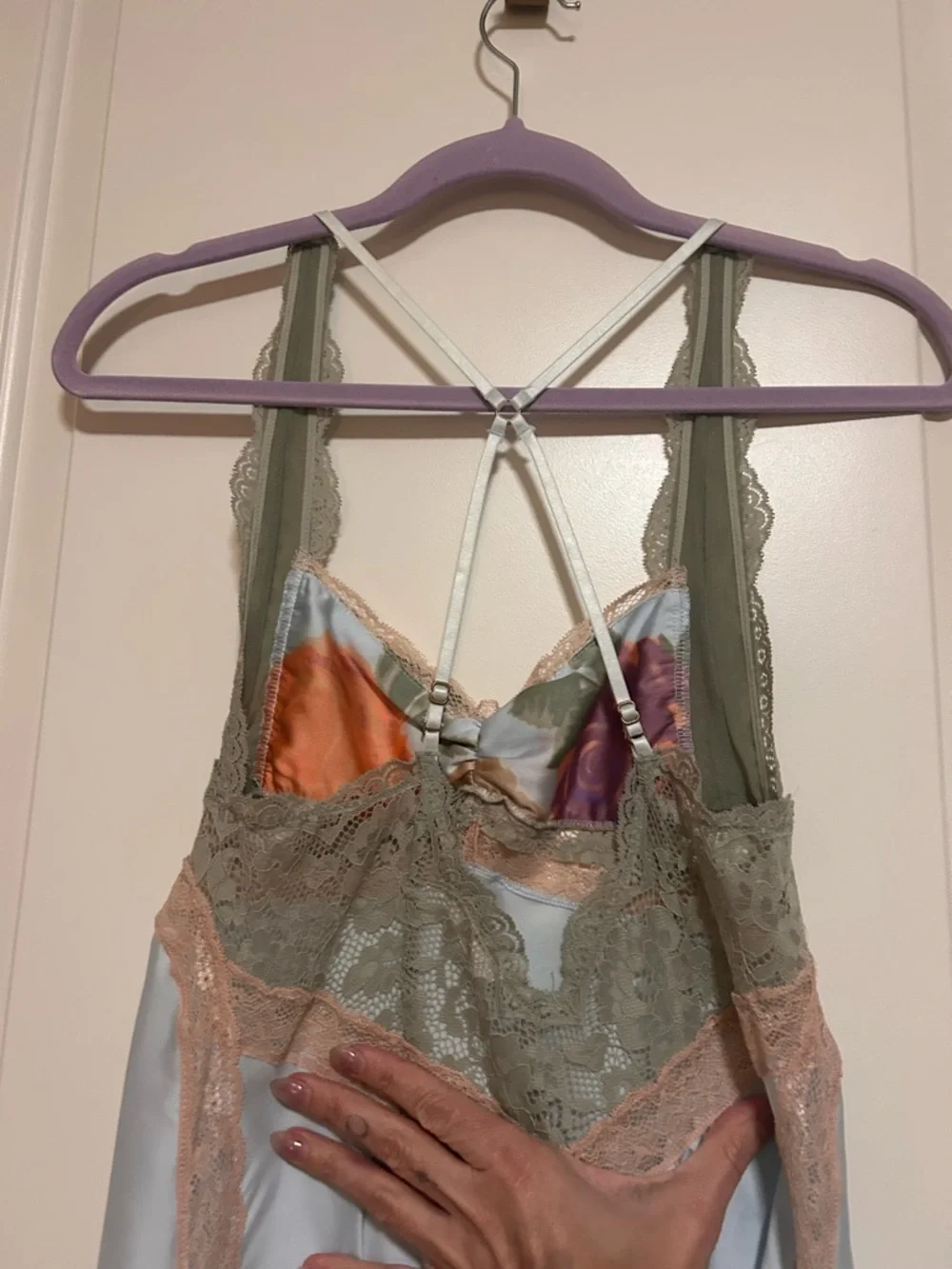 🌸🌺🌼Free People Intimately Light Blue Floral Lace Trim Long Slip Dress🌼🌺🌸 - Picture 13 of 14